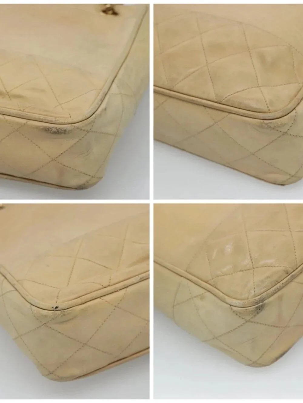 CHANEL Matelasse Chain Shoulder Bag Lamb Skin Beige CC Auth bs22414
